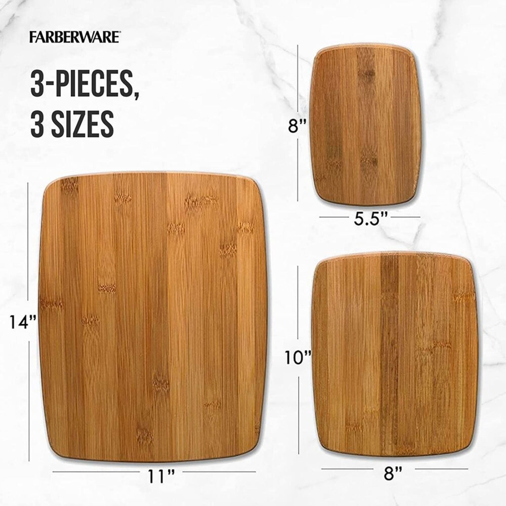 Farberware 3 Piece Kitchen Cutting Board Set Bamboo